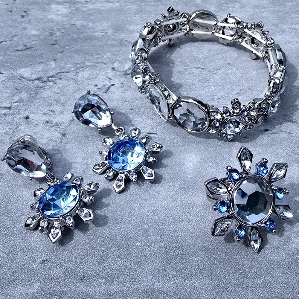Disney Frozen Super Smalls Jewelry Set Bracelet Clip Earrings Ring Silver Blue